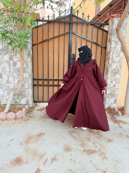 Chakoor 2026 Winter Button-Front Long Frill Hoodie for Women — premium fleece long hoodie with wide flare, two front buttons, frill hem, maxi-style winter outfit in original design, warm and stylish modest wear Pakistan 0