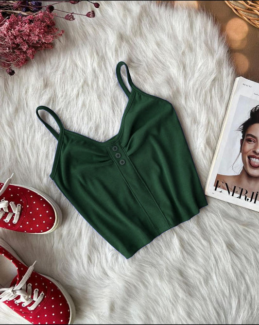 Cotton Ribbed Stretchable Button Style Crop Top 01