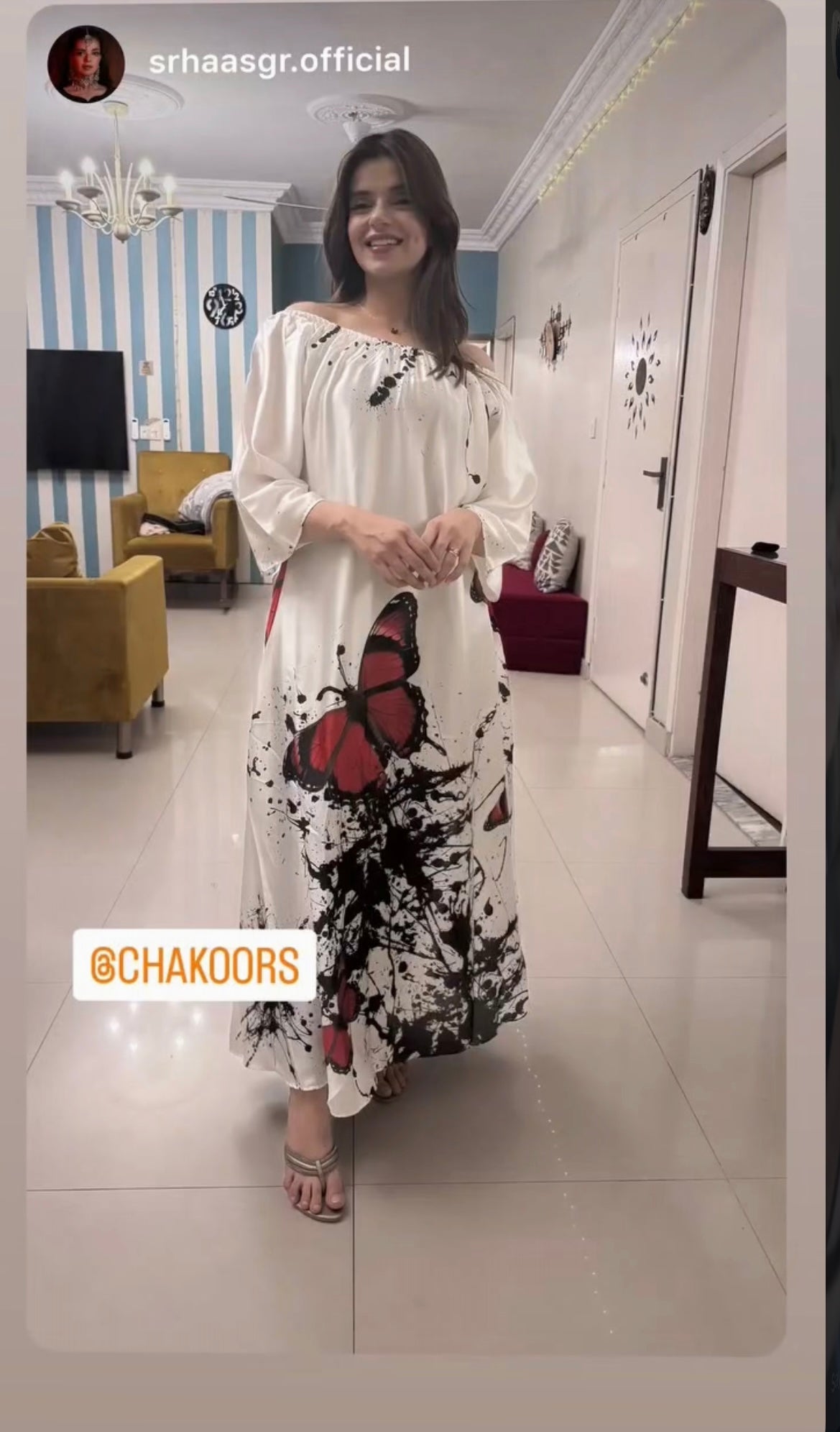 CH # 554 Chakoor Butterfly Printed A-Line Long Frock