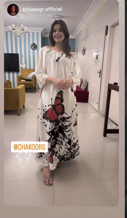 CH # 554 Chakoor Butterfly Printed A-Line Long Frock