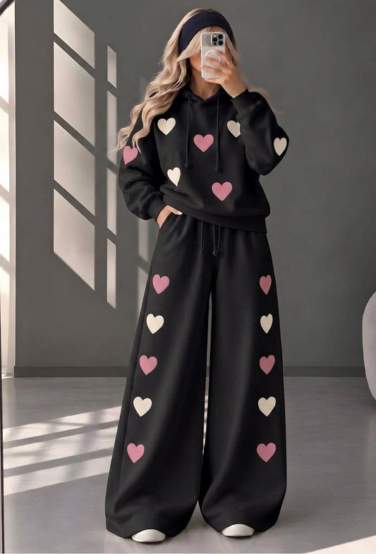 CH 6131 Heart Printed Hoodie & Wide-Leg Sweatpants Set - 2026