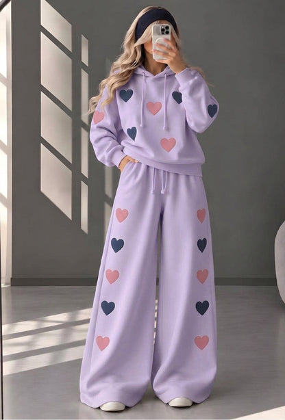 CH 6131 Heart Printed Hoodie & Wide-Leg Sweatpants Set - 2026