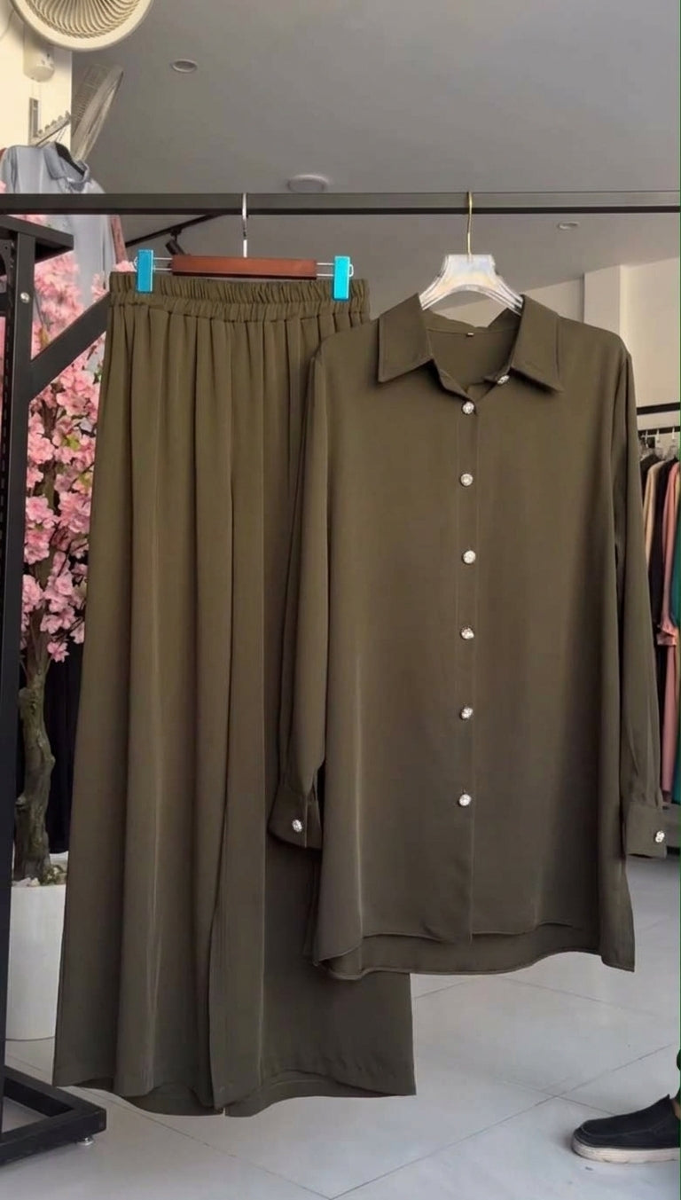 Ch 6125 Minimalist Long Shirt & Matching Pants Co-Ord Set