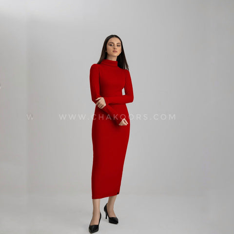 Ch # 361 Chakoor Ribbed Cotton High Neck Bodycon Dress