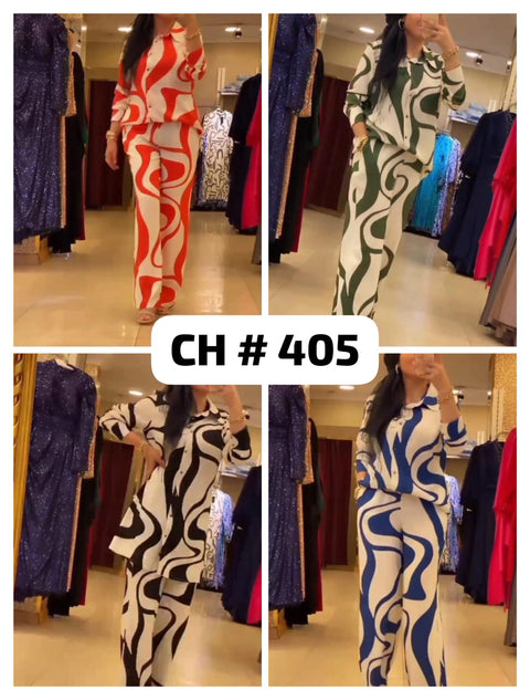 CH # 405 Chakoor Fashion Print Elegant Women's Set Elastic Waist Straight 2 Piece Pajamas Set Casual Home Suit