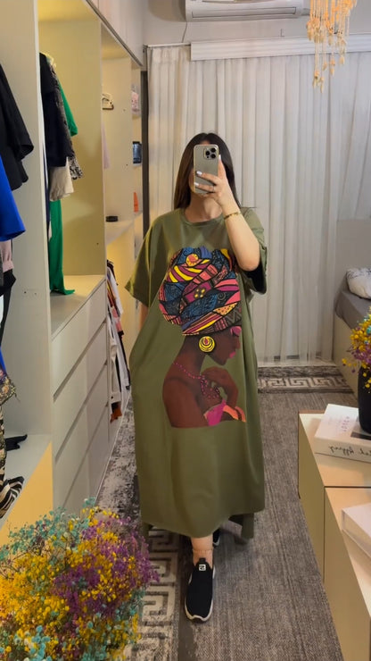 CH # 443 Long Loose Printed Top Tee