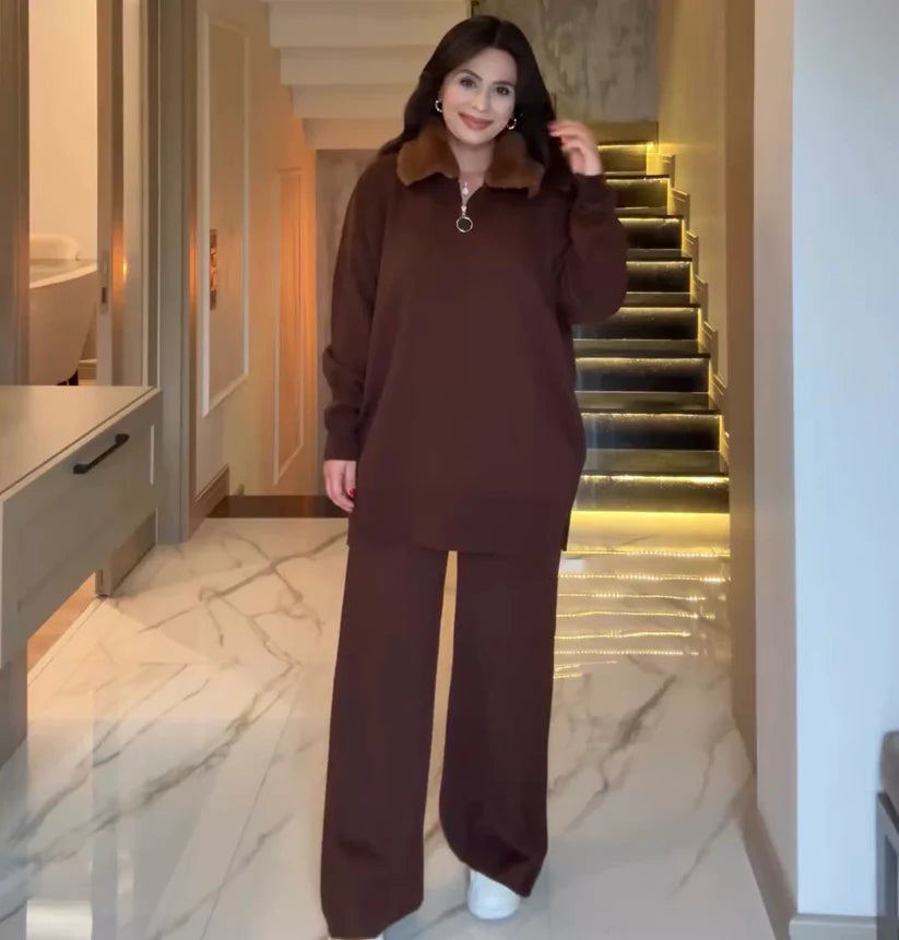 CH 590 - Fur Collar Fleece Co-Ord Set - Chakoor