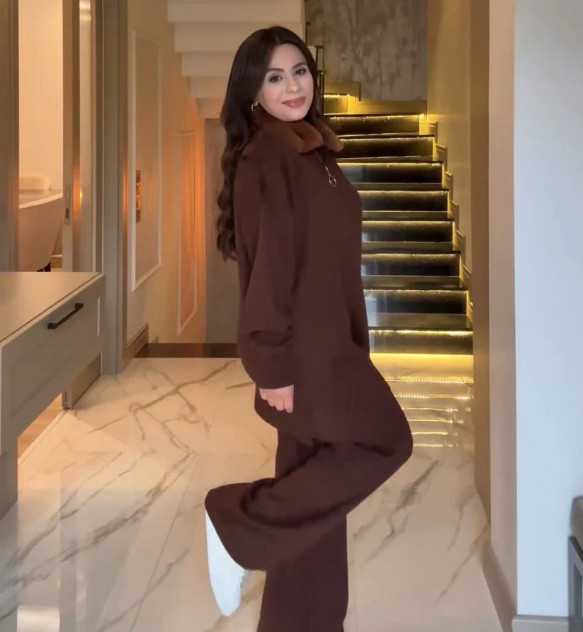 CH 590 - Fur Collar Fleece Co-Ord Set - Chakoor