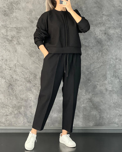 Ch # 381 Chakoor Winter Fleece Co-ords: Stylish Black 2-Piece Set with Cocoon Pants and Sweatshirt