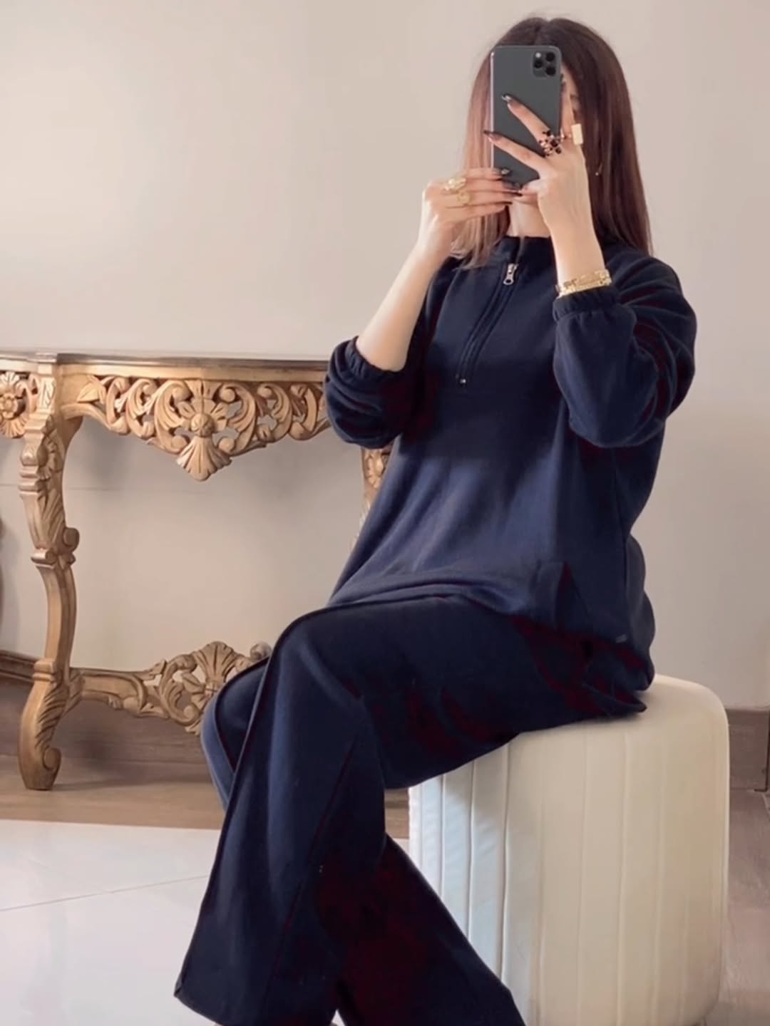 CH 322 chakoor winter side pocket 2 pieces fleece dress