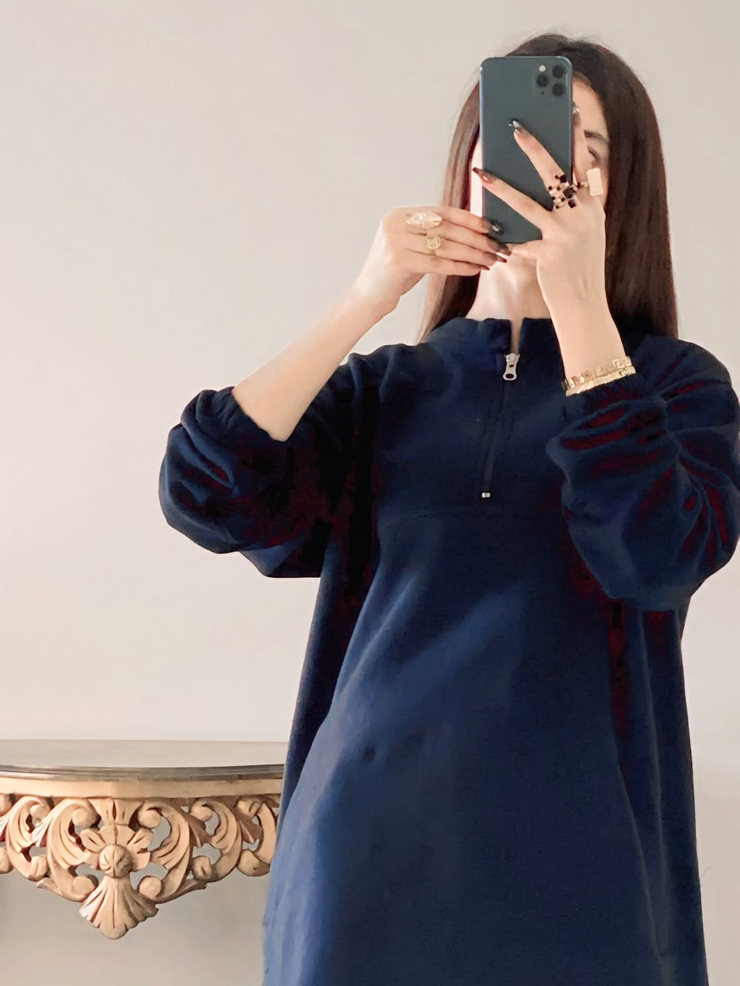 CH 322 chakoor winter side pocket 2 pieces fleece dress