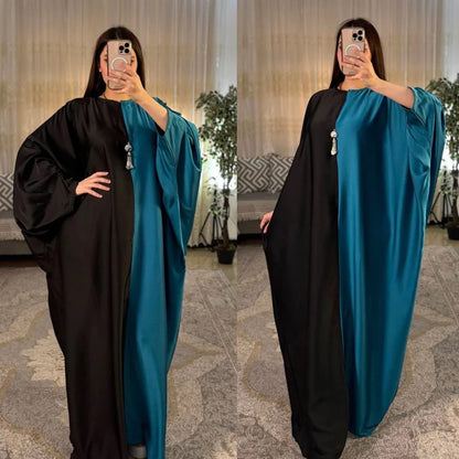 Stylish modest kaftan abaya for women featuring loose flowy design with batwing sleeves, elegant front split style, perfect for casual wear, summer outfit, oversized t-shirt dress look, comfortable and trendy modest fashion outfit for girls 02