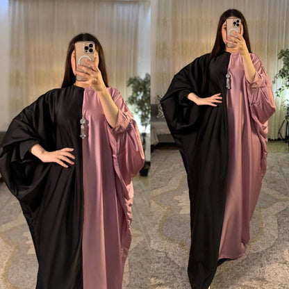 Stylish modest kaftan abaya for women featuring loose flowy design with batwing sleeves, elegant front split style, perfect for casual wear, summer outfit, oversized t-shirt dress look, comfortable and trendy modest fashion outfit for girls 03