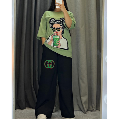 CH # 436 Printed Drop-Shoulder Tee Trousers (Print 4)