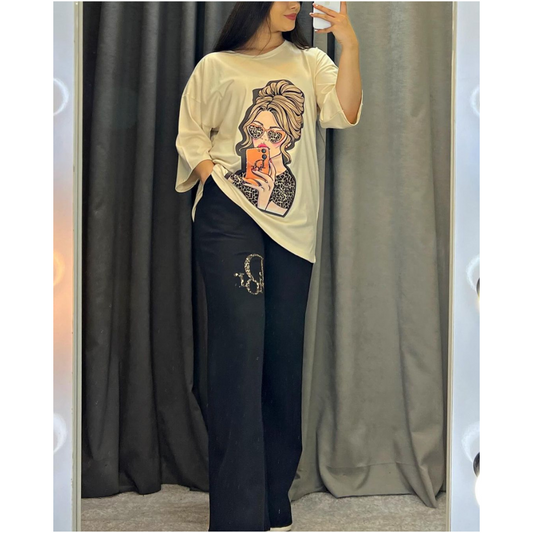 CH # 436 Printed Drop-Shoulder Tee Trousers (Print 3)