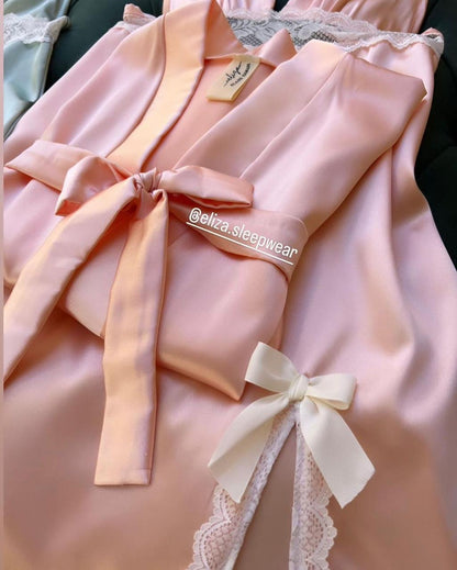 CHK # p70 Silk Robe With Long Sleeveless Top 2 Pcs Nightwear