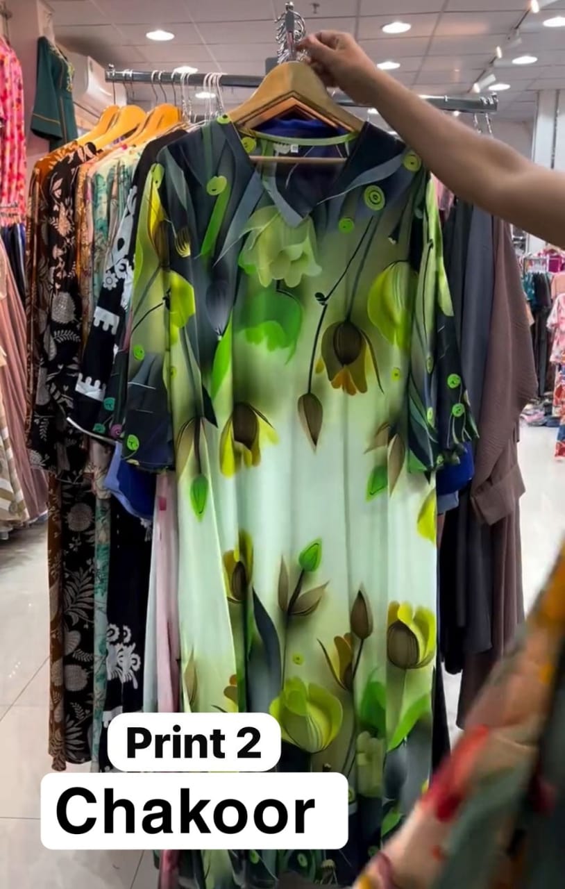CH 573 Tulip Bloom Printed Kaftan – Soft Crepe Long Dress | Chakoor