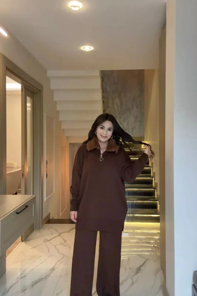 CH 590 - Fur Collar Fleece Co-Ord Set - Chakoor