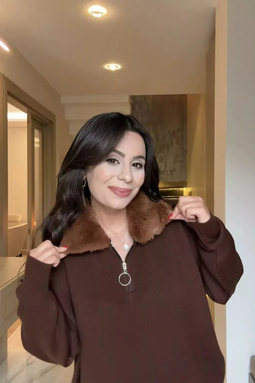 CH 590 - Fur Collar Fleece Co-Ord Set - Chakoor