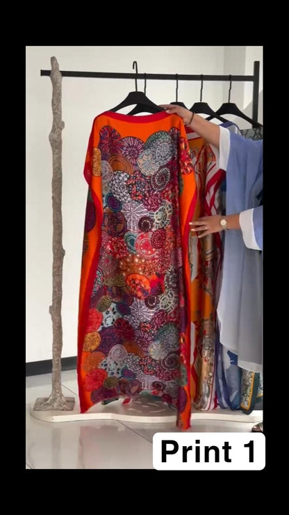 Ch # 6005 Silk Printed Kaftaan Chakoor Dress