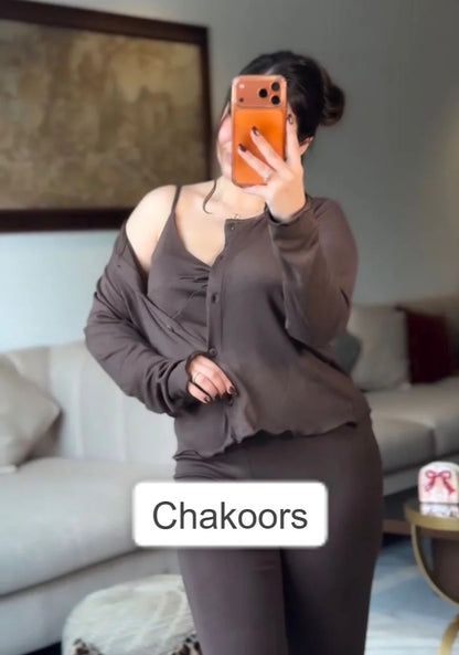 CH 6027 |3 Pcs Button-Down Top & Flared Pants Co-Ord Set | Chakoor