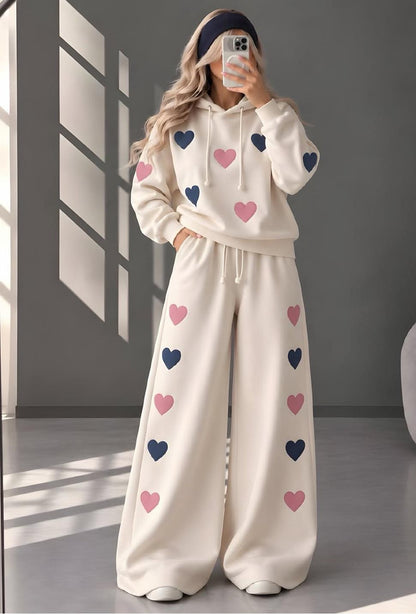 CH 6131 Heart Printed Hoodie & Wide-Leg Sweatpants Set - 2026