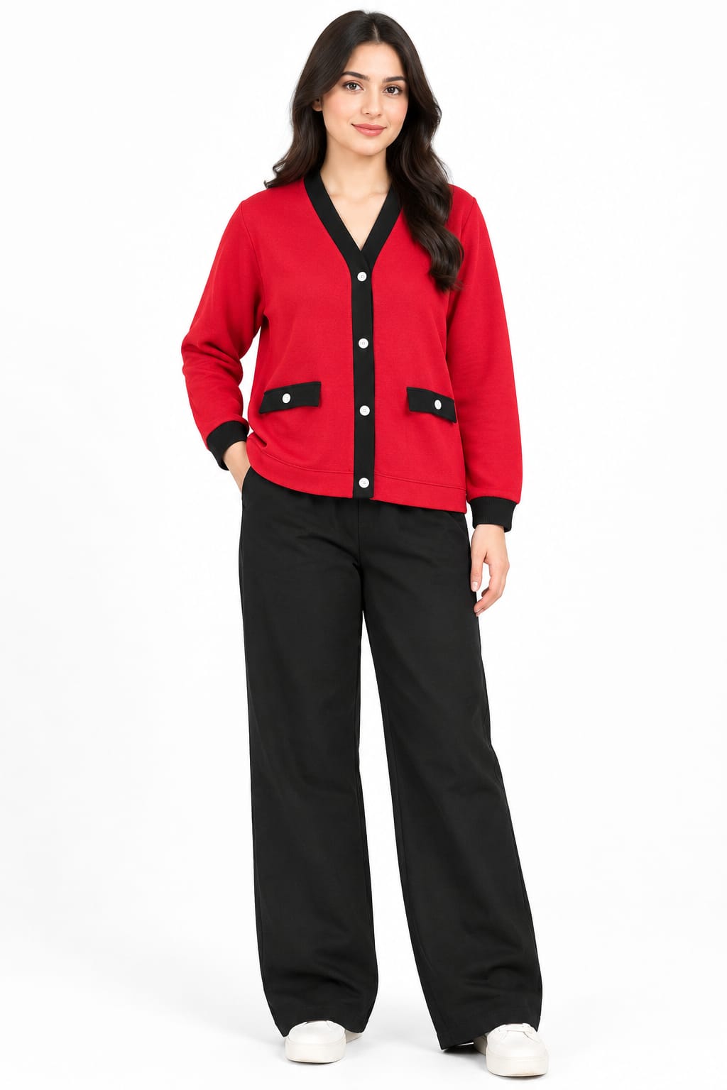 SL 5011 |Chakoor| Scarlet Contrast Cardigan Co-Ord Set