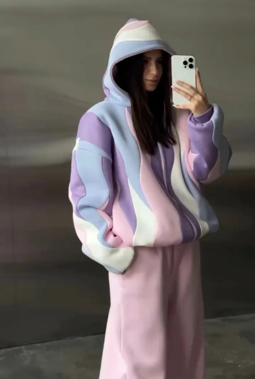 CH - 613 Two-Style Pastel Paradise 3D Floral Printed Tracksuit Emberline- Chakoor