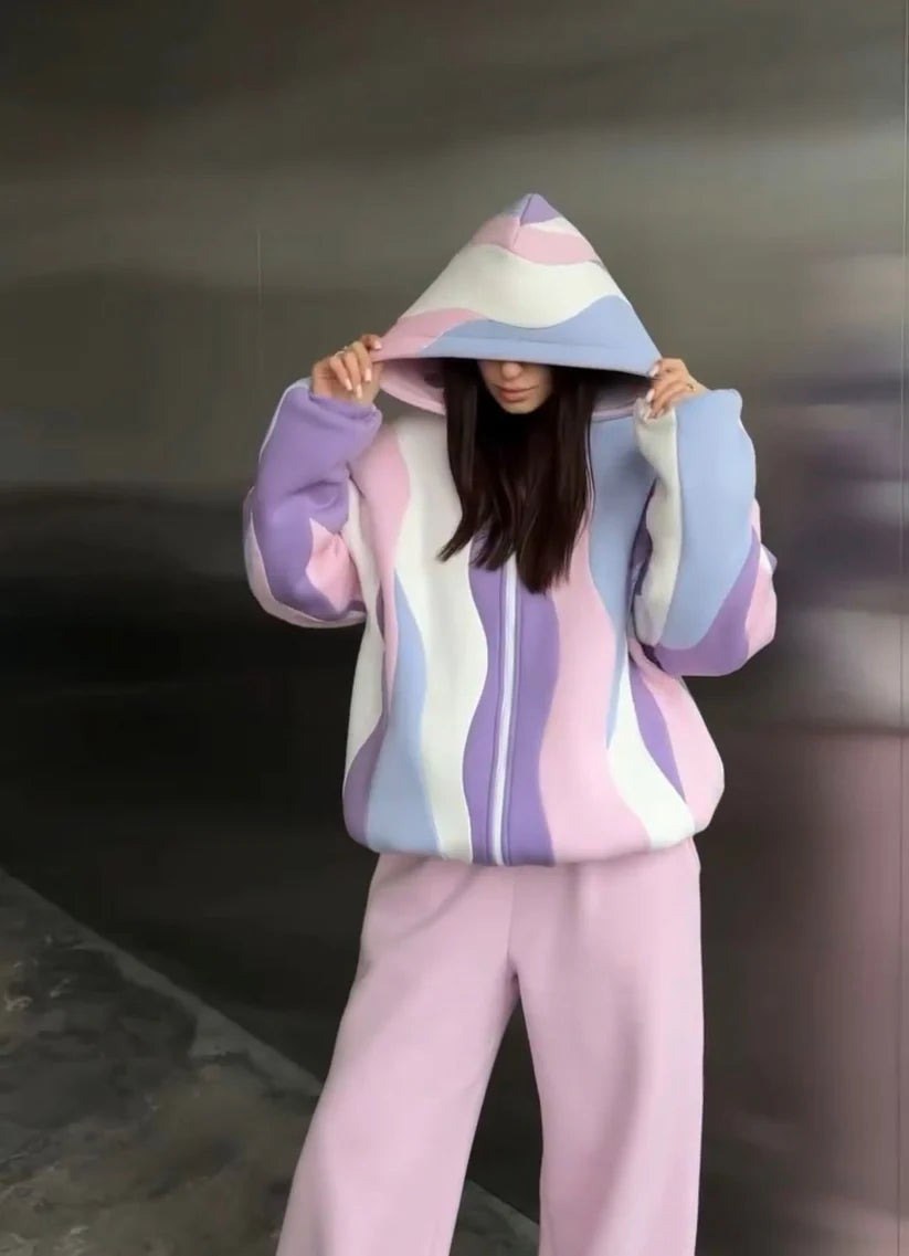 CH - 613 Two-Style Pastel Paradise 3D Floral Printed Tracksuit Emberline- Chakoor