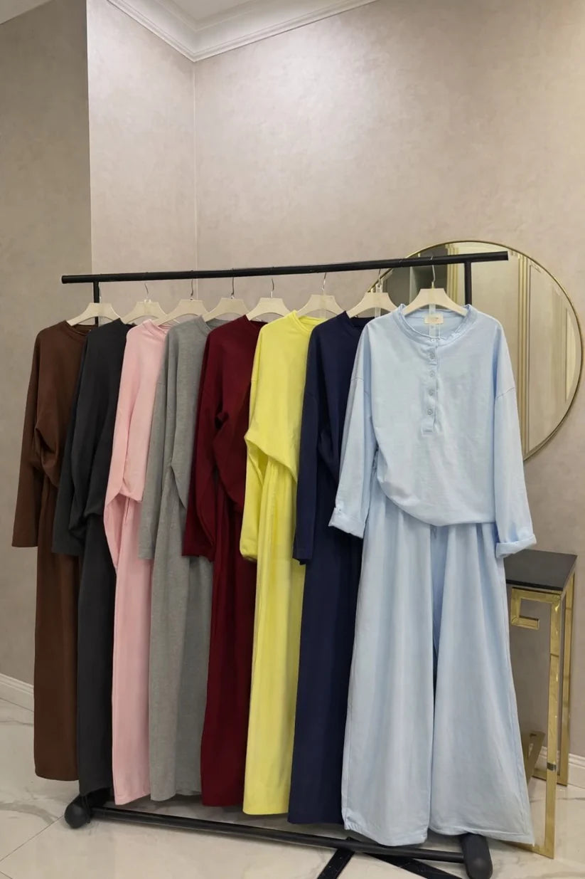 CH-6006 2 Pcs Button Lounge Wear Set Top With Straight Trouser - Chakoor