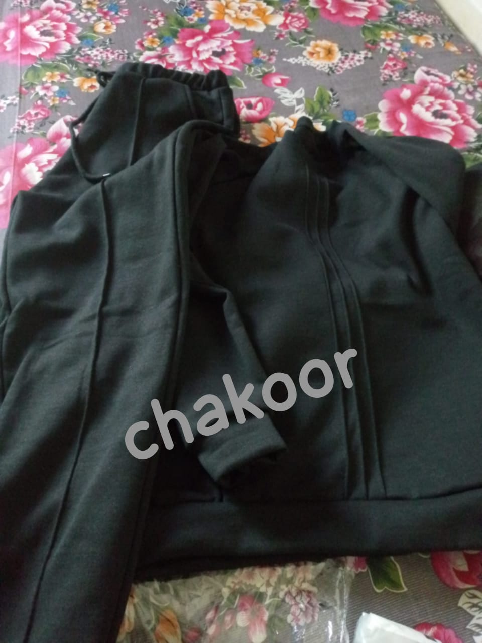 Ch # 381 Chakoor Winter Fleece Co-ords: Stylish Black 2-Piece Set with Cocoon Pants and Sweatshirt