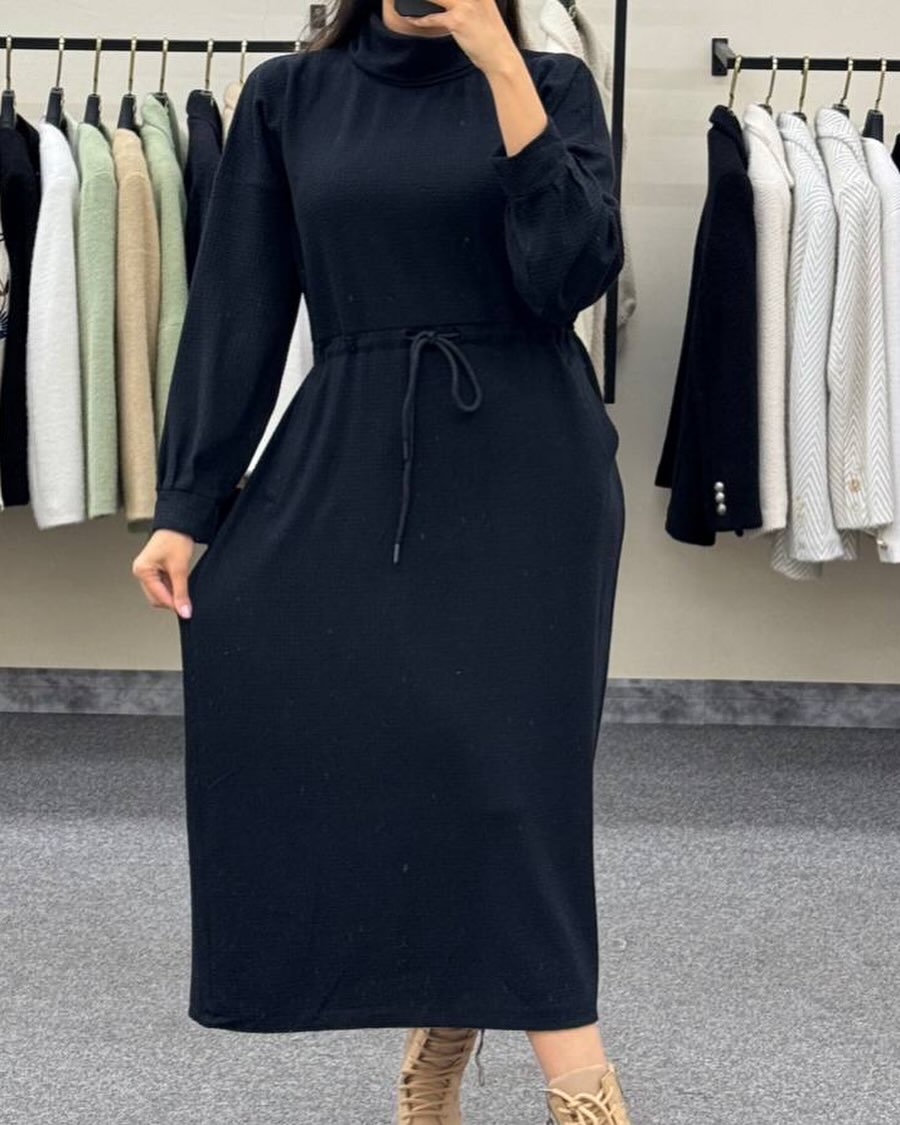 CH 582 Chakoor Cozy Drawstring Long Winter Frock Top for Women