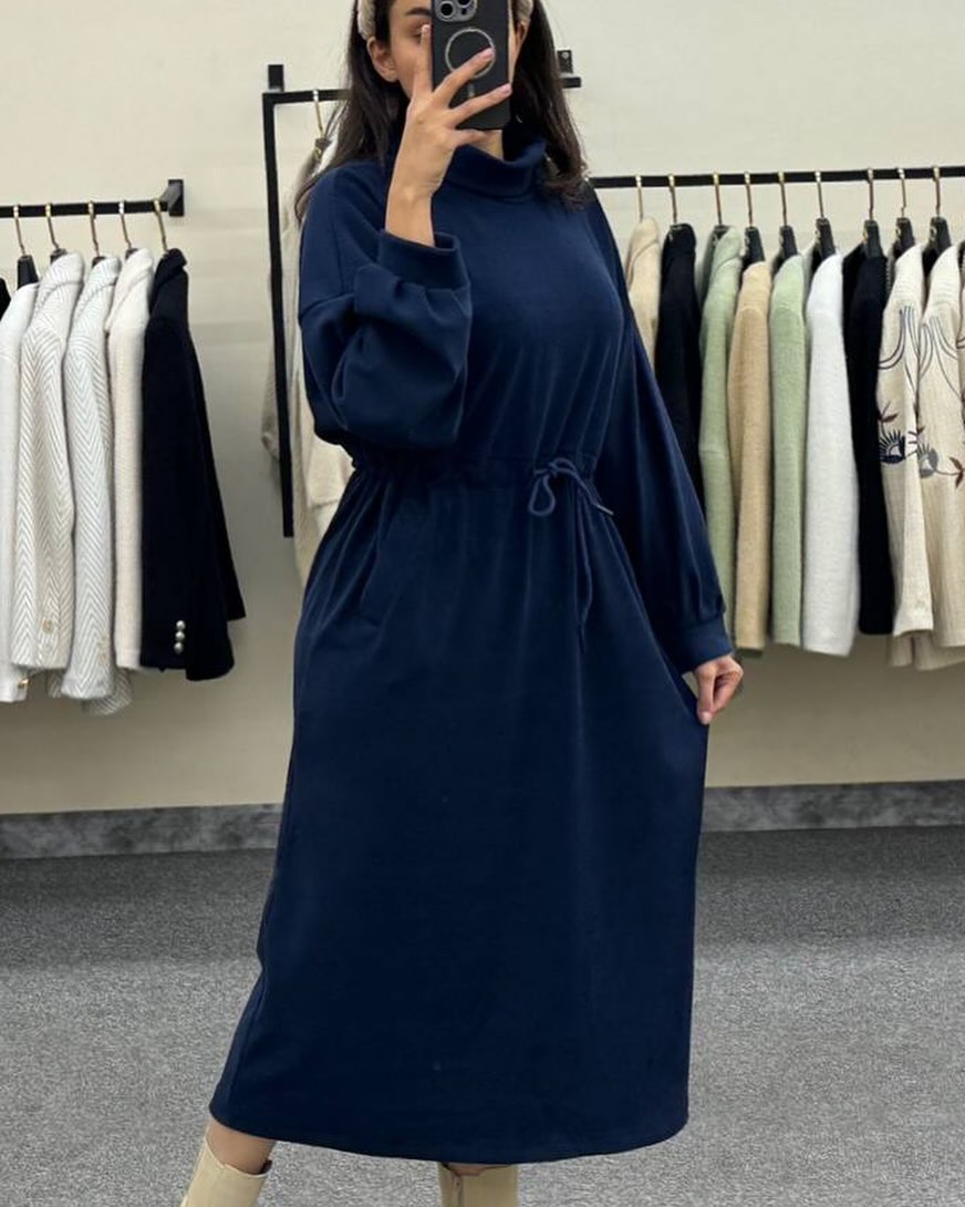 CH 582 Chakoor Cozy Drawstring Long Winter Frock Top for Women