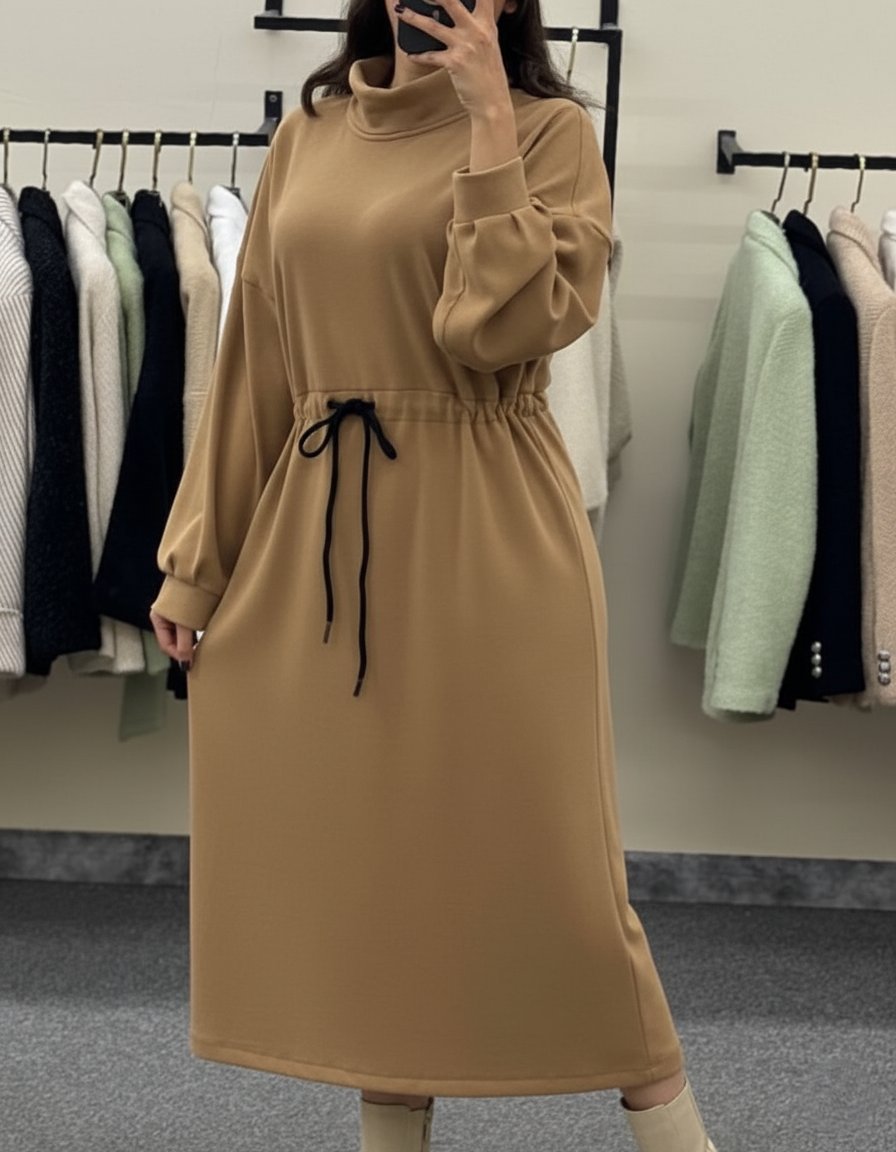 CH 582 Chakoor Cozy Drawstring Long Winter Frock Top for Women