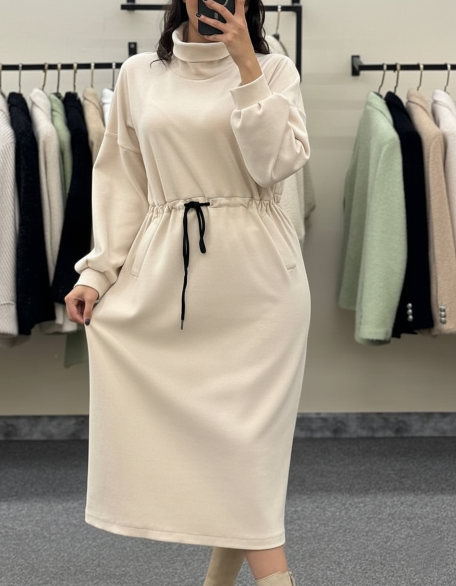 CH 582 Chakoor Cozy Drawstring Long Winter Frock Top for Women
