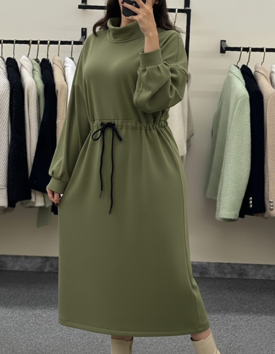 CH 582 Chakoor Cozy Drawstring Long Winter Frock Top for Women