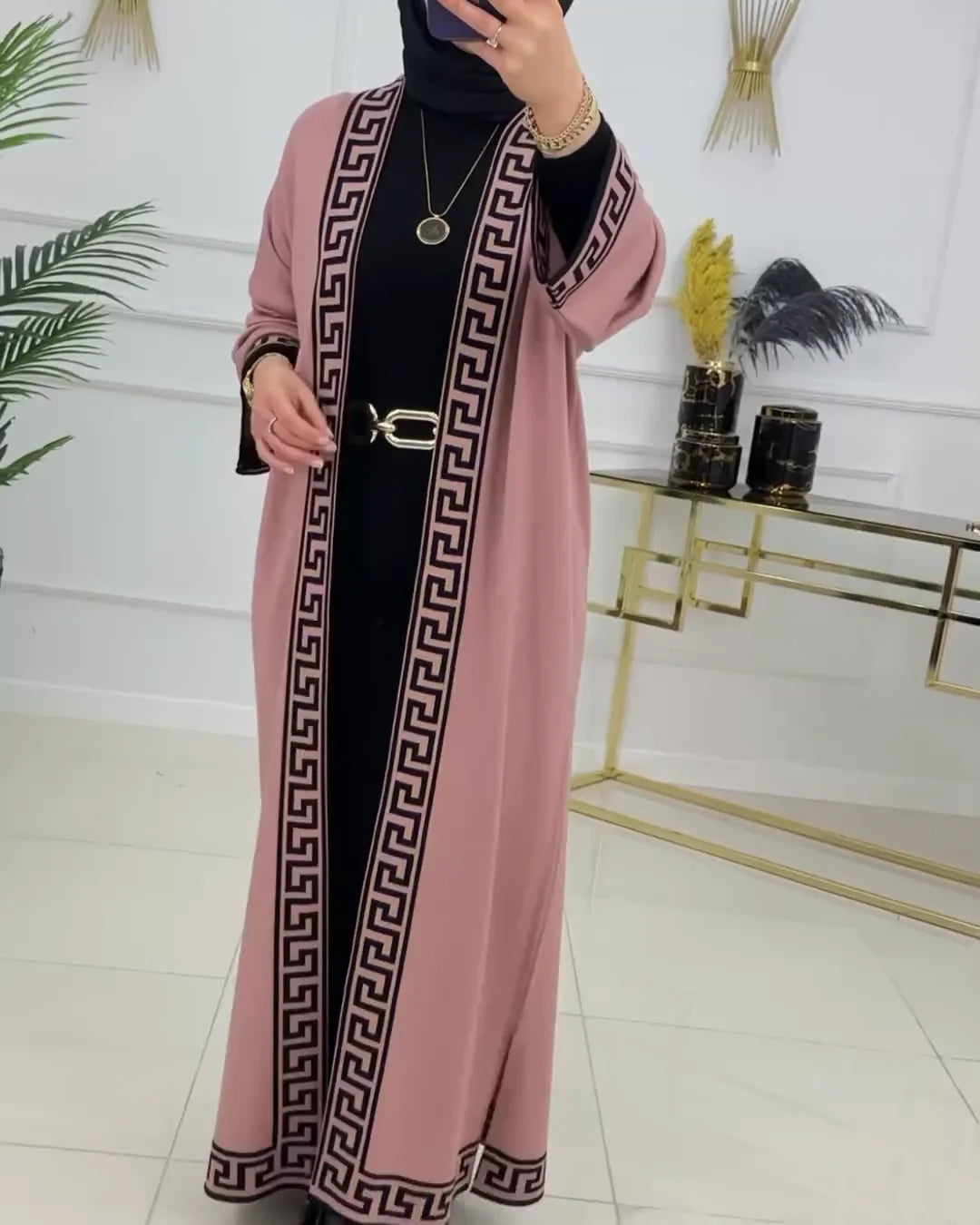 CH # 392 Chakoor's 2 PCS Long Printed Fleece Gown With Bodycone Inner