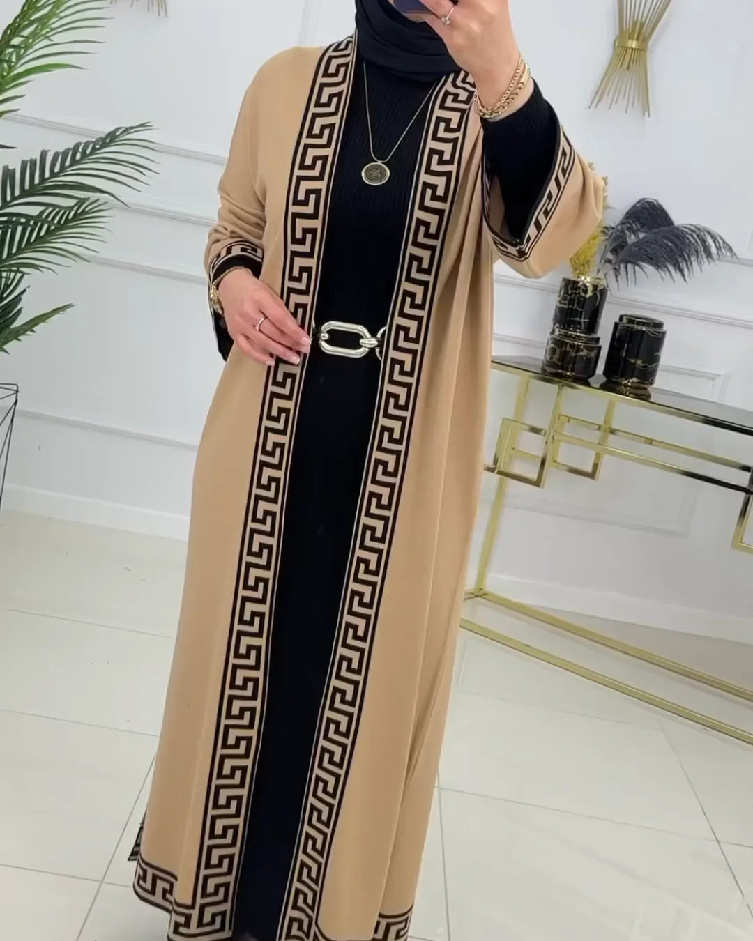 CH # 392 Chakoor's 2 PCS Long Printed Fleece Gown With Bodycone Inner