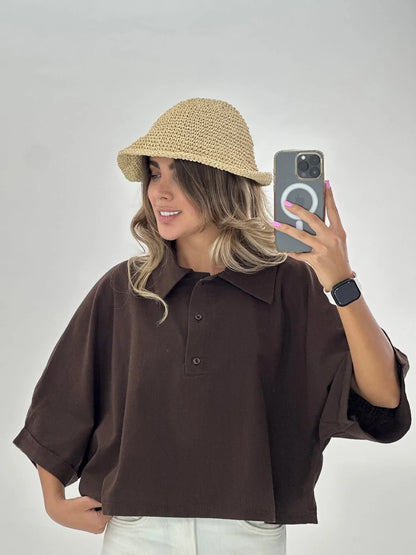 CH - 6090- Relaxed Fit Collar Top | Chakoor