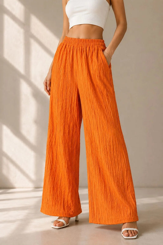CH-6133 |CHAKOOR| LuxeFlow Crinkle Wide-Leg Pants