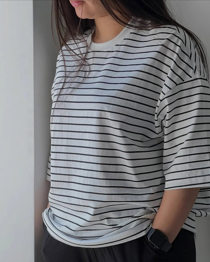CH - 6093- Essential Striped Oversized Tee | Chakoor