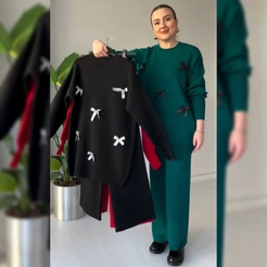 CH 525 |Chakoor| Bow Style Warm Fleece Wnter Co-ord Set