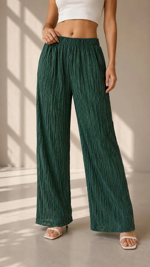 CH-6133 |CHAKOOR| LuxeFlow Crinkle Wide-Leg Pants