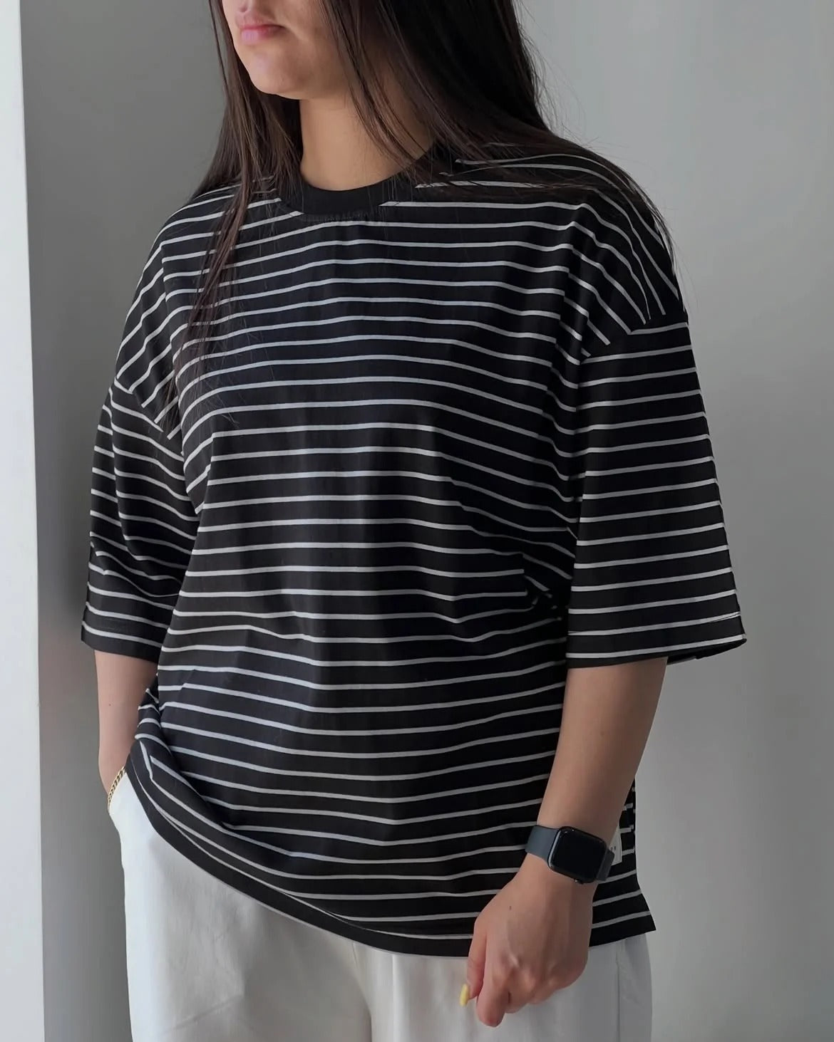 CH - 6093- Essential Striped Oversized Tee | Chakoor
