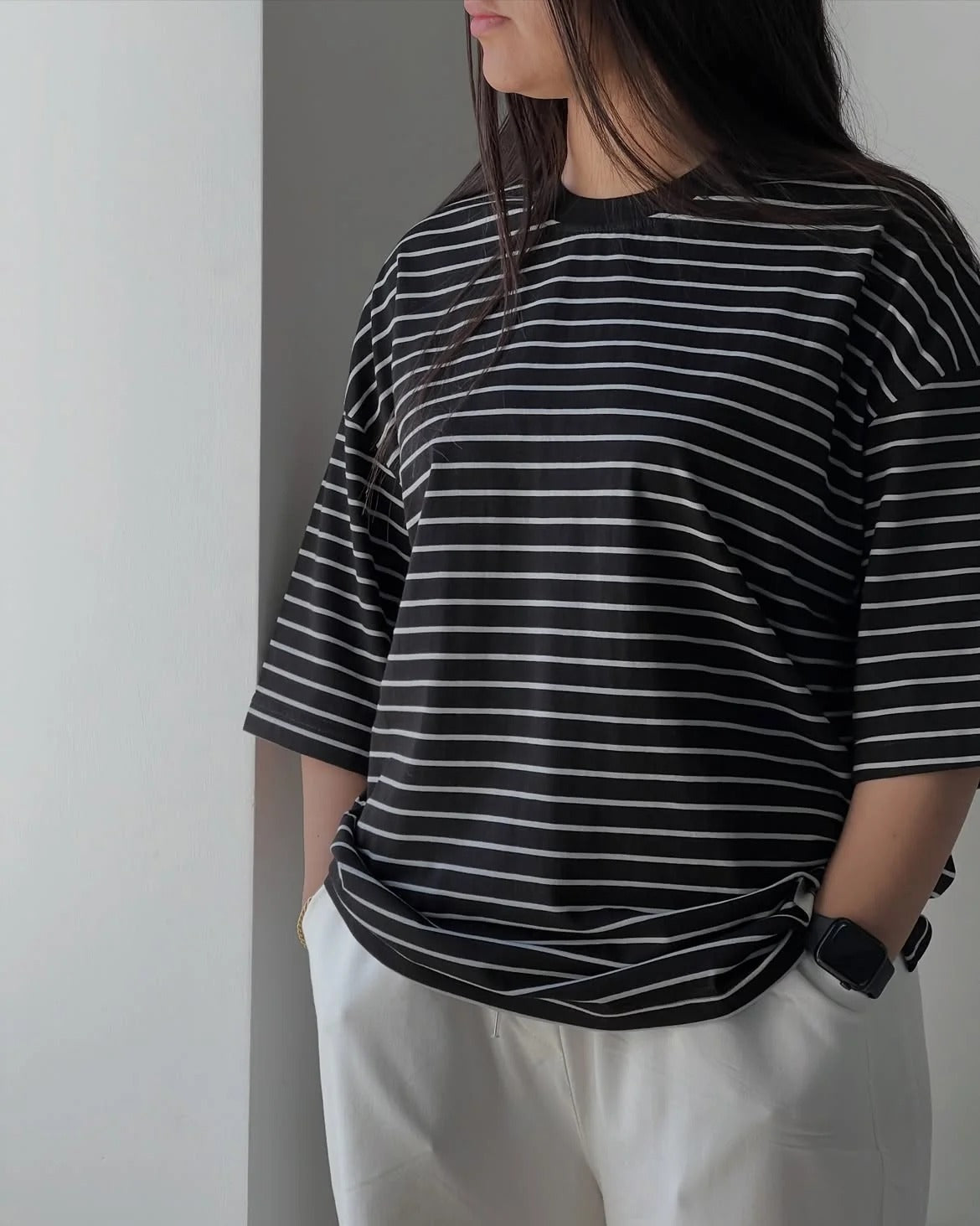 CH - 6093- Essential Striped Oversized Tee | Chakoor