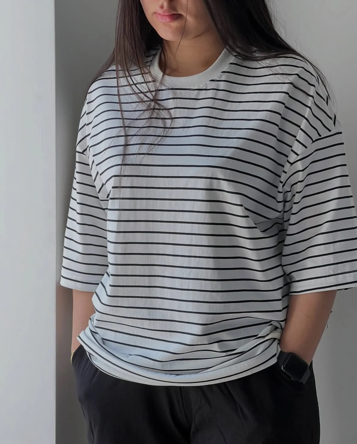 CH - 6093- Essential Striped Oversized Tee | Chakoor