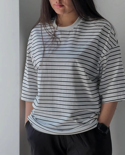 CH - 6093- Essential Striped Oversized Tee | Chakoor