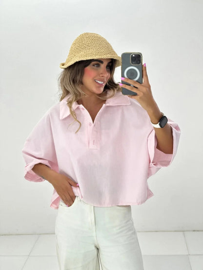 CH - 6090- Relaxed Fit Collar Top | Chakoor