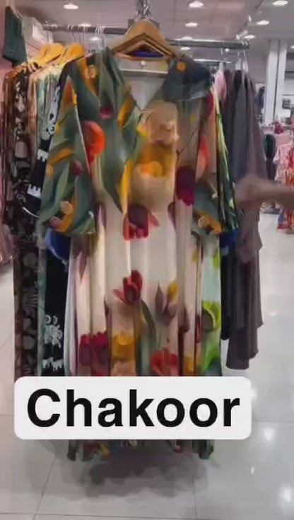 CH 573 Tulip Bloom Printed Kaftan – Soft Crepe Long Dress | Chakoor