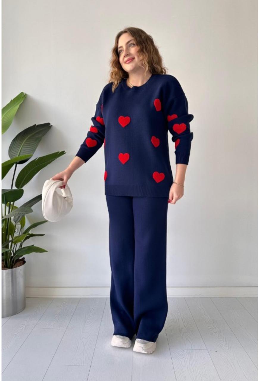 Ch # 471 Heart printed warm winter fleece co ord Set